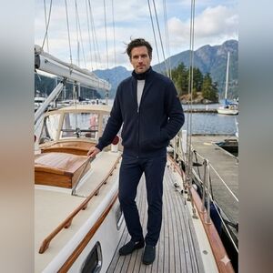 ​Paul & Shark Yachting Italy Full Zip Wool Knit Cardigan Sweater Navy XL